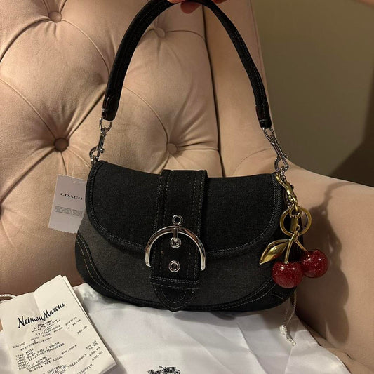Coach Soho Flap Bag in Repurposed Denim with Cherry Charm NEW