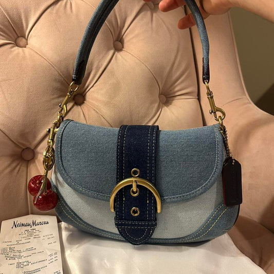 Coach Soho Flap Bag in Repurposed Denim with Cherry Charm NEW