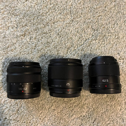 🍇 ₊˚💜 Panasonic Lumix G7 Mirrorless Camera with Lenses (Silver and Black) 🍥 🎀📷