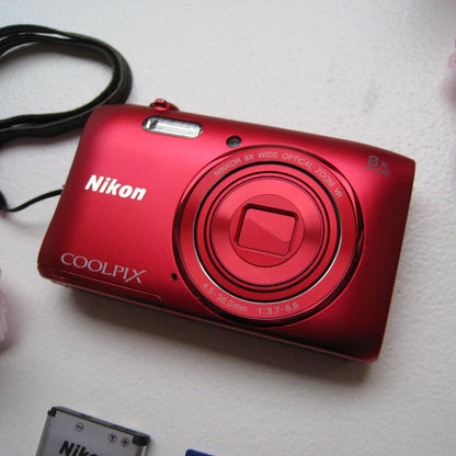 Used Red Nikon Coolpix S3600 Digital Camera