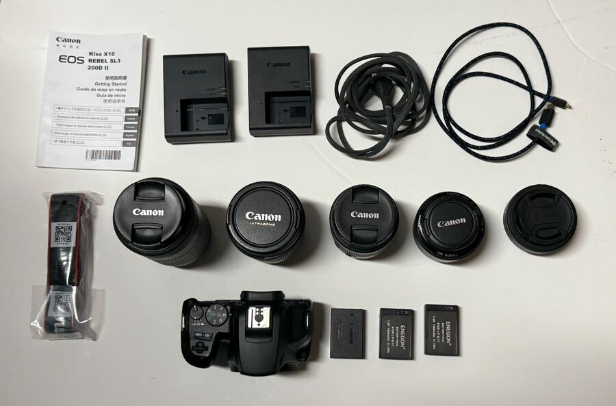 Canon EOS Rebel SL3 dSLR with Five Lenses and Accessories