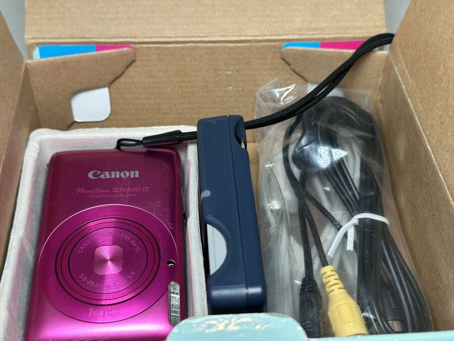 Canon PowerShot SD 1400 IS Digital ELPH Camera Pink w Box Charger TESTED